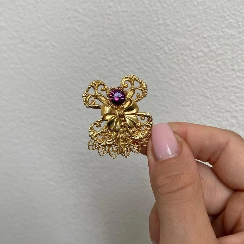 Vintage 2000 Jane Davis Gold AOL Angel of Love Birthstone Brooch Pin